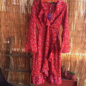 Missguided Red Floral Wrap Dress